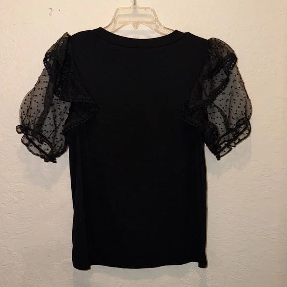 Entro Anthropologie Black top with semi sheer ruffle puffy sleeves - Picture 4 of 4